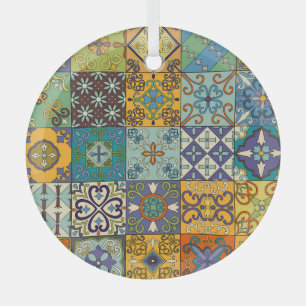 Portuguese Talavera Tile Design Glass Ornament