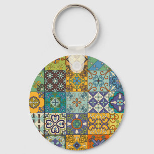 Portuguese Talavera Tile Design Keychain