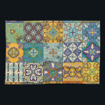 Portuguese Talavera Tile Design Kitchen Towel<br><div class="desc">Seamless pattern with portuguese tiles in talavera style. Azulejo, moroccan, mexican ornaments Get enchanted by the beauty of a seamless pattern with blue, yellow, and pink flowers. Vintage floral ethnic seamless pattern in doodle style with flowers, feathers, and leaves. tile, pattern, moorish, illustration, background, abstract, flower, decor, vintage, wall, floral,...</div>