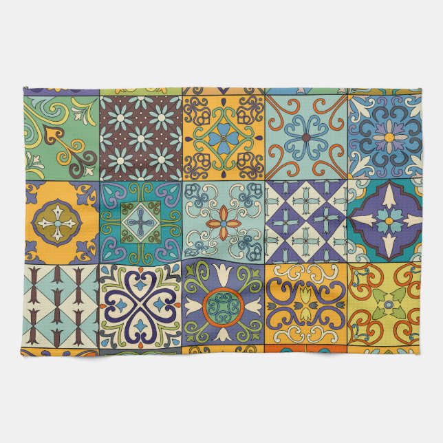 Portuguese Talavera Tile Design Kitchen Towel (Horizontal)
