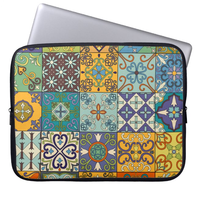 Portuguese Talavera Tile Design Laptop Sleeve (Front)