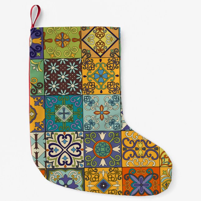 Portuguese Talavera Tile Design Small Christmas Stocking (Front)