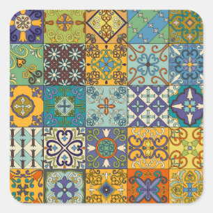 Portuguese Talavera Tile Design Square Sticker