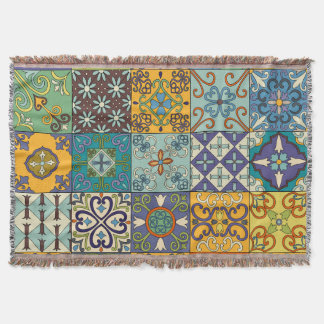 Portuguese Talavera Tile Design Throw Blanket