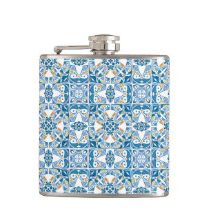 Portuguese Tile Pattern Hip Flask