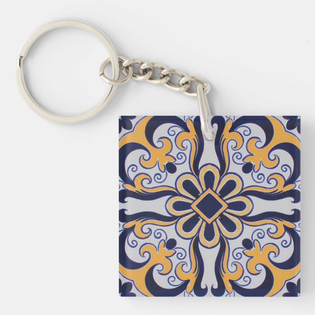 Portuguese tile pattern keychain (Front)