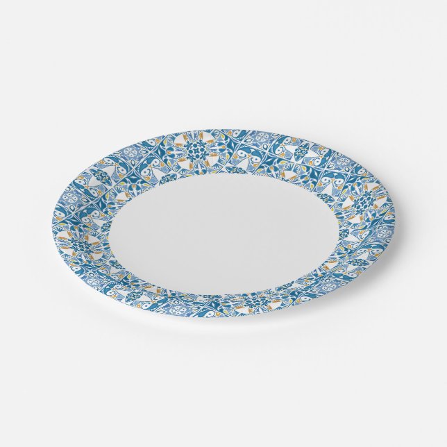 Portuguese Tile Pattern Paper Plate (Angled)