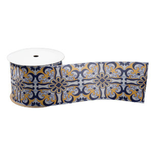 Portuguese tile pattern satin ribbon