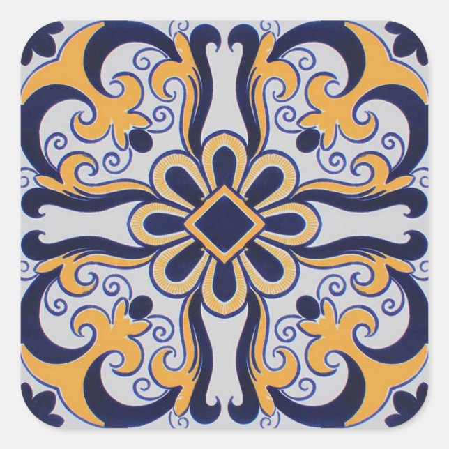 Portuguese tile pattern square sticker (Front)