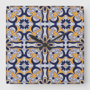 Portuguese tile pattern square wall clock