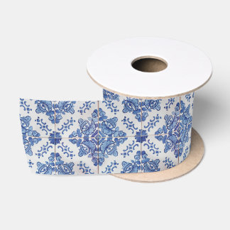 Portuguese Tile Satin Ribbon, 2 Yard Spool Satin Ribbon