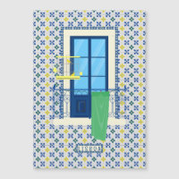 Portuguese tiles and window balcony with bird