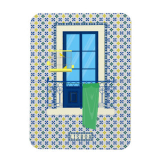 Portuguese tiles and window balcony with bird magnet