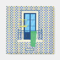 Portuguese tiles and window balcony with bird