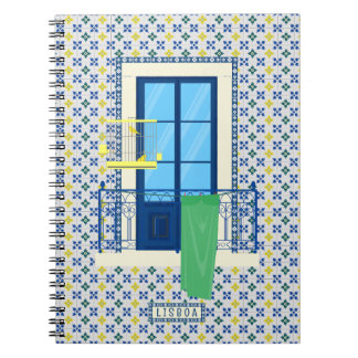 Portuguese tiles and window balcony with bird notebook