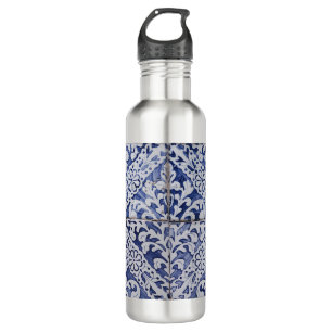 Portuguese Tiles - Azulejo Blue and White Floral 710 Ml Water Bottle