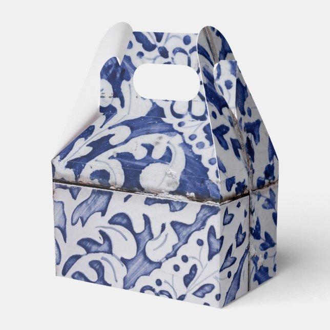 Portuguese Tiles - Azulejo Blue and White Floral Favor Box (Front Side)