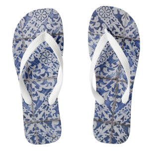 Portuguese Tiles - Azulejo Blue and White Floral Flip Flops