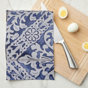 Portuguese Tiles - Azulejo Blue and White Floral Kitchen Towel