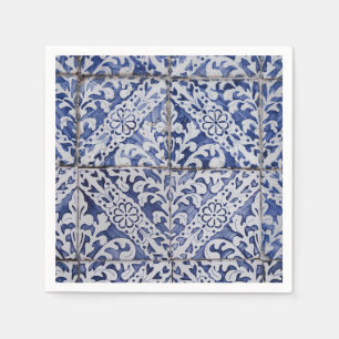 Portuguese Tiles - Azulejo Blue and White Floral Napkin