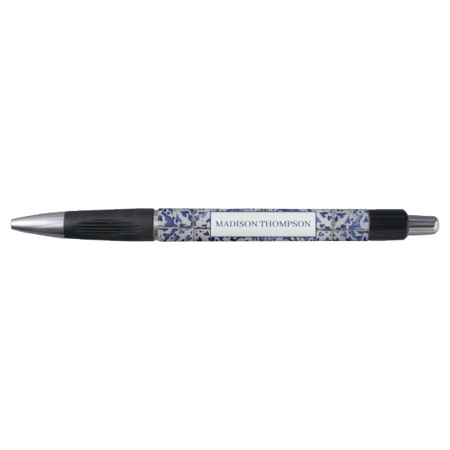 Portuguese Tiles - Azulejo Blue and White Floral Pen (Front)