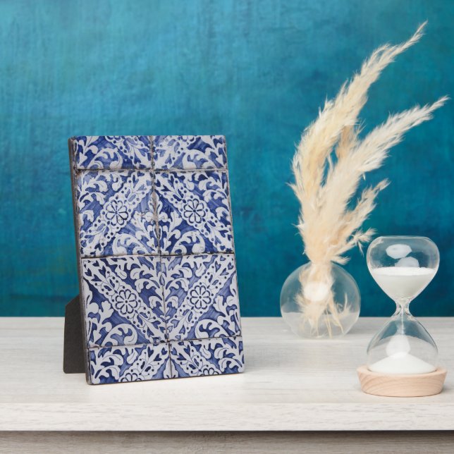Portuguese Tiles - Azulejo Blue and White Floral Plaque (Side)