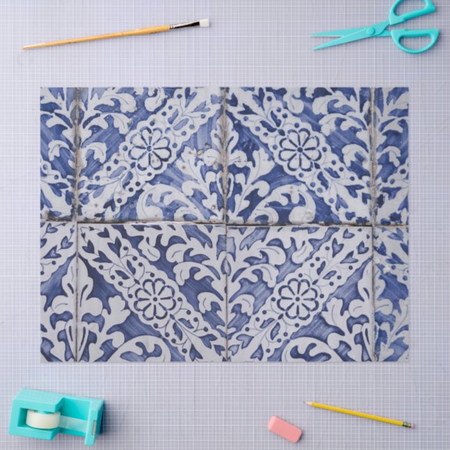 Portuguese Tiles - Azulejo Blue and White Floral Tissue Paper (Craft)