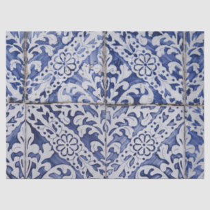 Portuguese Tiles - Azulejo Blue and White Floral Tissue Paper