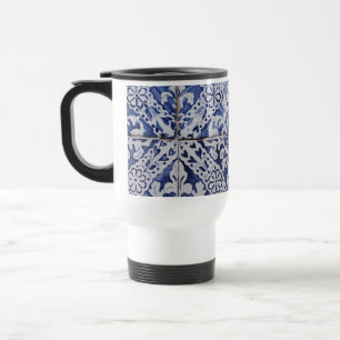 Portuguese Tiles - Azulejo Blue and White Floral Travel Mug
