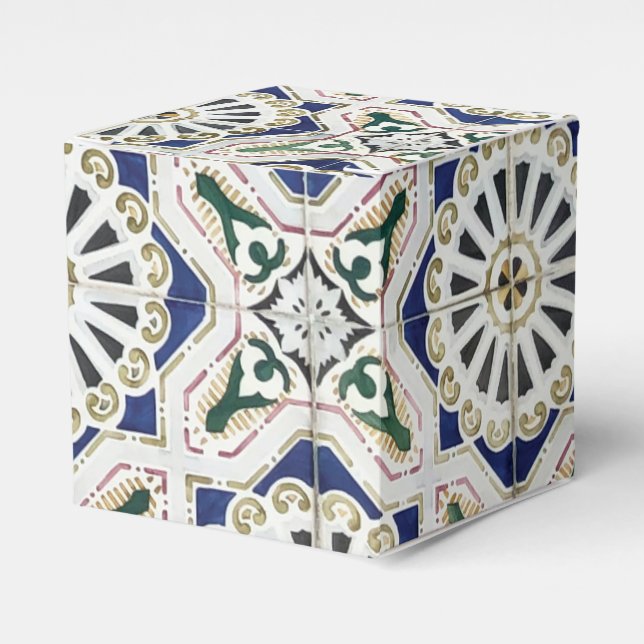 Portuguese Tiles - Azulejo Colourful Geometric Favor Box (Front Side)