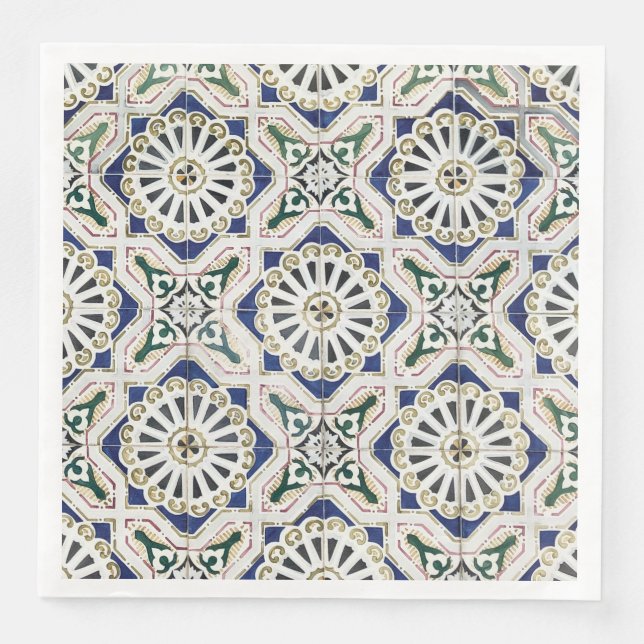 Portuguese Tiles - Azulejo Colourful Geometric  Napkin (Front)