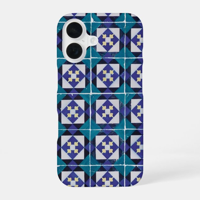 Portuguese Tiles - Azulejo Diamond Geometric iPhone 16 Case (Back)