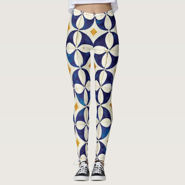Portuguese Tiles - Azulejo Pattern Design Leggings (Front)