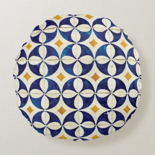 Portuguese Tiles - Azulejo Pattern Design Round Pillow