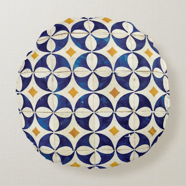 Portuguese Tiles - Azulejo Pattern Design Round Pillow (Front)