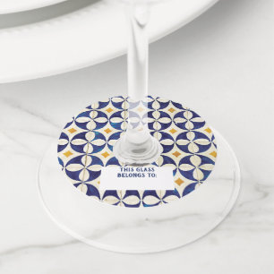 Portuguese Tiles - Azulejo Pattern Design Wine Glass Tag