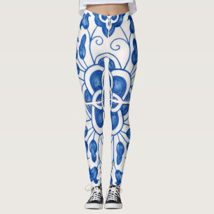 Portuguese tiles Azulejo Pattern Yoga Pants Blue