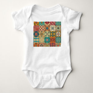 Portuguese tiles: Azulejo style seamless pattern. Baby Bodysuit
