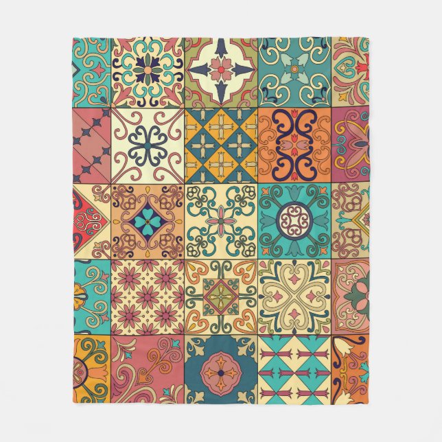 Portuguese tiles: Azulejo style seamless pattern. Fleece Blanket (Front)