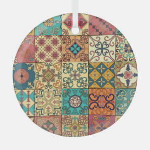 Portuguese tiles: Azulejo style seamless pattern. Glass Ornament