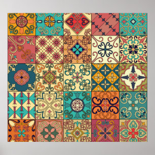Portuguese tiles: Azulejo style seamless pattern. Poster
