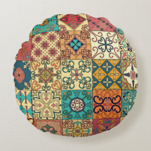 Portuguese tiles: Azulejo style seamless pattern. Round Pillow