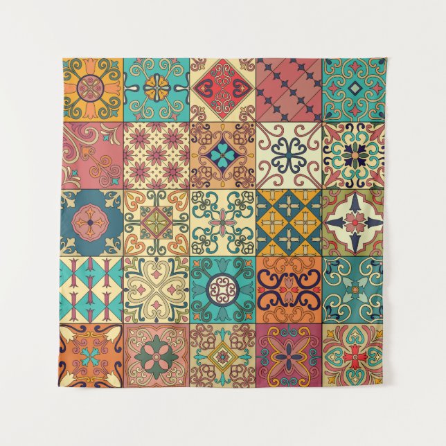 Portuguese tiles: Azulejo style seamless pattern. Tapestry (Front)