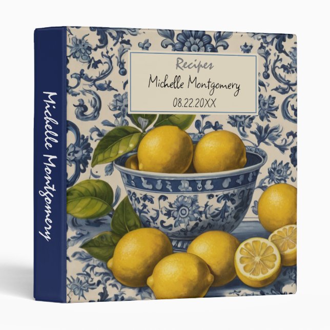 Portuguese Tiles Azulejos Lemons  Summer Recipe Binder (Front/Spine)