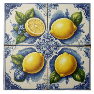 Portuguese Tiles Azulejos Lemons Vintage Blue