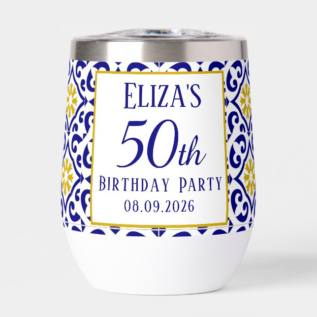 Portuguese Tiles Blue 50th Birthday Mediterranean  (Front)