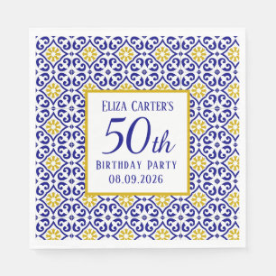 Portuguese Tiles Blue 50th Birthday Mediterranean Napkin