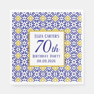 Portuguese Tiles Blue 70th Birthday Mediterranean  Napkin