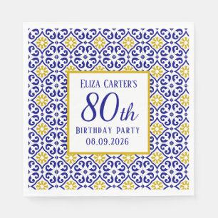 Portuguese Tiles Blue 80th Birthday Mediterranean Napkin