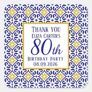 Portuguese Tiles Blue 80th Birthday Mediterranean Square Sticker
